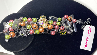 Betsey Johnson Sugar Skull Ghost Cat Web Spider Jack O Lantern Pearls Bracelet