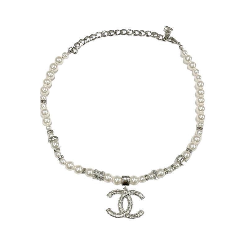 CHANEL Authentic Necklace Pendant Choker Silver Coco CHANEL Authentic Necklace Pendant Choker Silver Coco