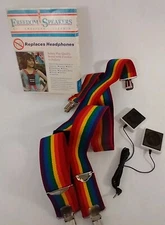 RARE Vintage Walkman Cassette CD Player Speakers Rainbow Suspenders MADE IN USA