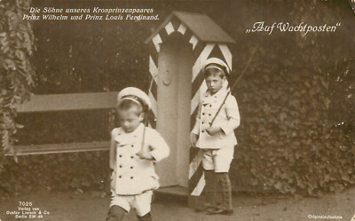 RPPC German Royalty 2 Sons Of Crown Prince Wilhelm Louis Ferdinand on Guard