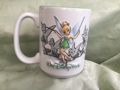 Walt Disney World Disney Parks embossed 3D Tink Tinkerbell 16 oz mug white EUC 