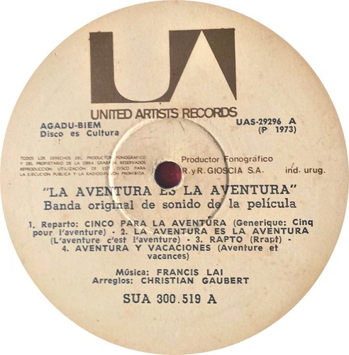 JOHNNY HALLYDAY - L' AVENTURE C ÉST L' AVENTURE - ORIGINAL SOUNDTRACK - URUGUAY - Picture 4 of 5