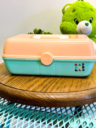 Caboodles Makeup Caddy Organizer Petite Small 9” X 6” Teal and Peach - Afbeelding 1 van 10