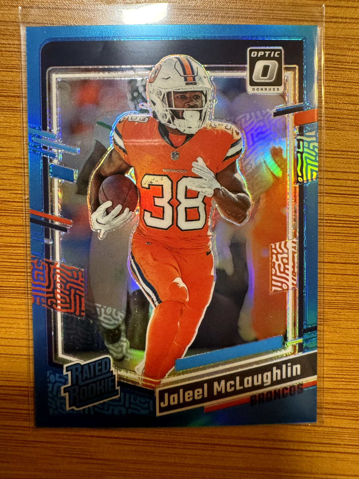 2023 Donruss Optic Jaleel McLaughlin Denver Broncos Aqua /299 #232 Rated Rookie
