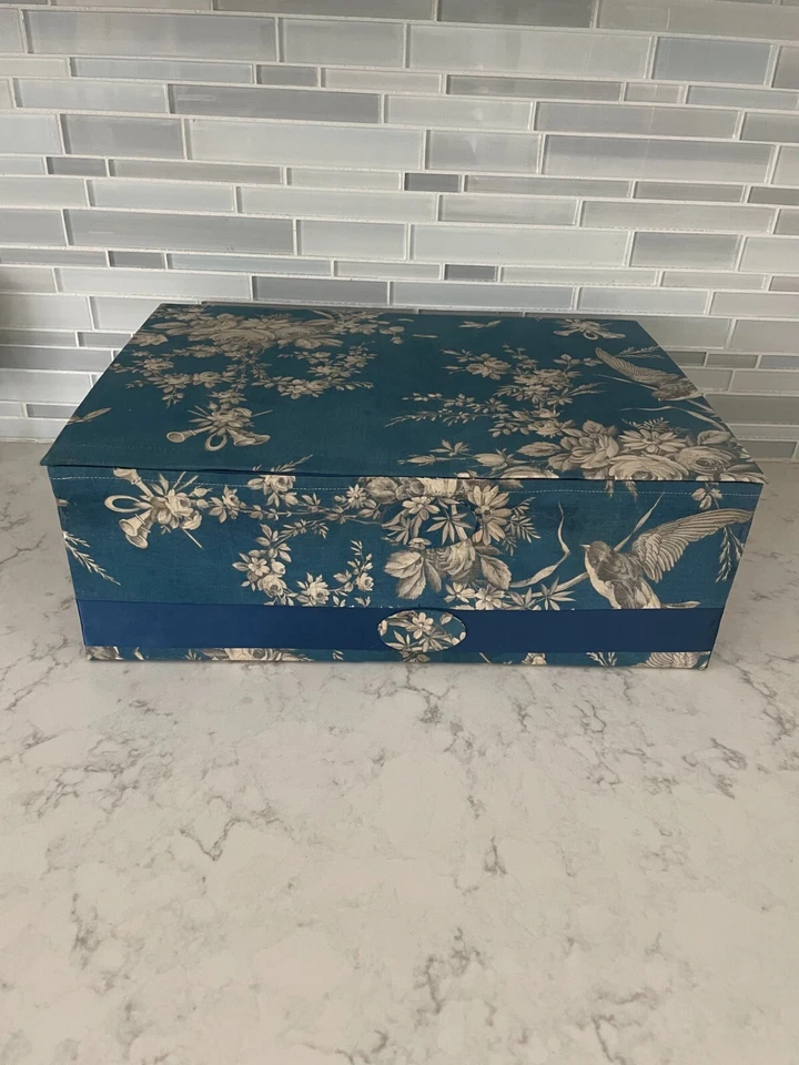 Caja estilo cabaña francesa antigua tela floral toudoir almacenamiento 17" x 12" x 6" Foto 2 de 4