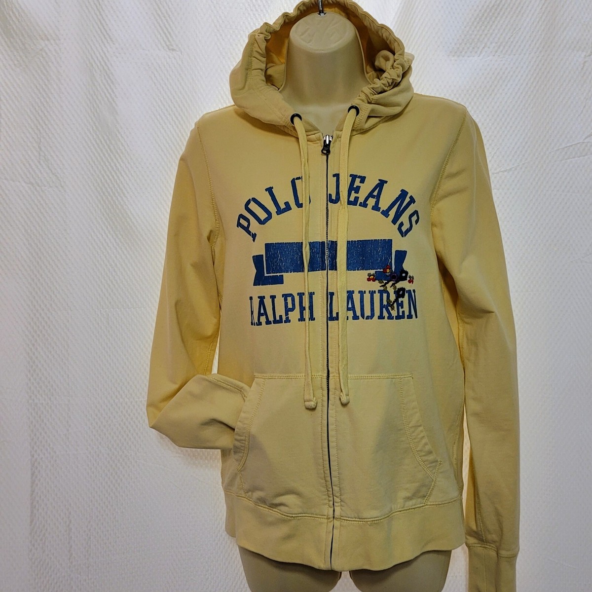 Polo Jeans Co Ralph Lauren Full Zip Yellow Hooded Sweatshirt Sz M