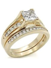 Women's Yellow Gold Plated Cz Wedding Engagement Ring Set