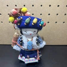 | Vintage | Hmong Doll - Hand Painted Wooden Traditional Costume - Handmade