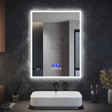 Illuminated LED Bathroom Mirror with Demister Sensor Clock Temperature Display