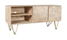Plasma Media Unit With Featuring 2 Shelves And 2 Doors in Light Mango Wood