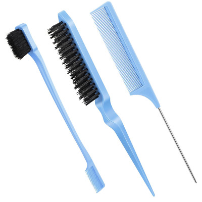 Geiserailie 3 Pcs Slick Back Hair Brush Set Bristle Brush Edge Control Teasing 