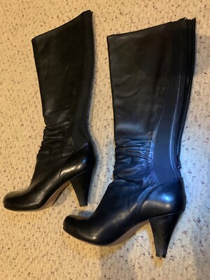 Clarks Womens Boots Black Suede Knee High Pull On Block Heel