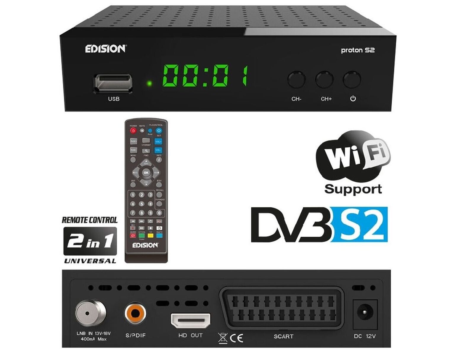 Edision Proton S2 Full HD SAT Receiver HDMI SCART USB DVB-S2 Satellitenreceiver