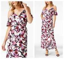 BAR III SURPLICE V-NECK FLORAL COLD SHOULDER MAXI DRESS Sz XL NWT $ 90