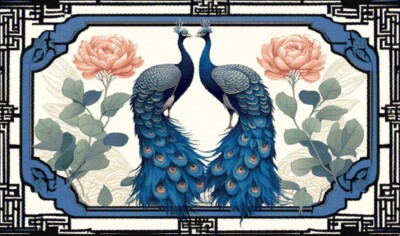 Peacocks in Art Deco Frame Cross Stitch Design Includes Full Pattern Keeper File