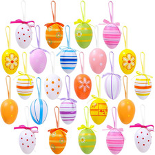 24 Stück Bunte Ostereier Zum Aufhängen, Plastik Ostereier Zum Aufhängen, Deko Os