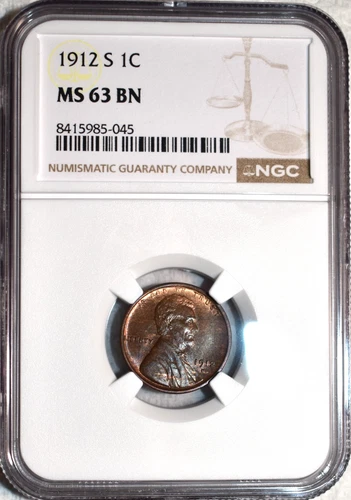 NGC MS-63 BN 1912-S Lincoln Cent, Razor-Sharp w/ 10%+ Original Red!