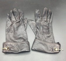 VINTAGE Saks Fifth Ave GLOVES Size 6 1/2 Black Leather Made In Italy Closure