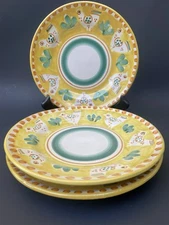 3 Campagna Style Vietri Salad Plates Italy Hand Painted Chicken Yellow 8in