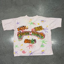 Vintage X-Statx Surf Bum Skate T-Shirt 90s All Over Print Splatter L/XL USA Made