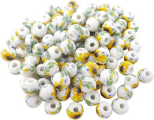 100PCS 10Mm Ceramic Beads Porcelain Flower round Spacer Beads Loose
