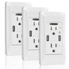4.2A Dual USB Outlet Receptacle Charger LED Night Light with Wall Plate Cover ×3