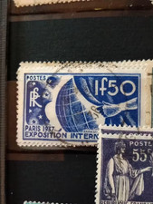 Timbre France N°327 1936 Exposition internationale Paris 1937 1,50f outremer