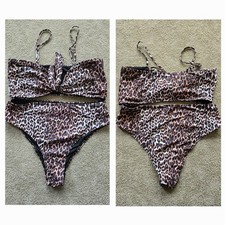 Women's 2-piece Brown/Black/White Cheetah-print Bandeau Bikini, Size 2XL