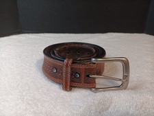 John Deere Mens Belt Basketweave Debossed Leather Casual Dark Brown Stitched