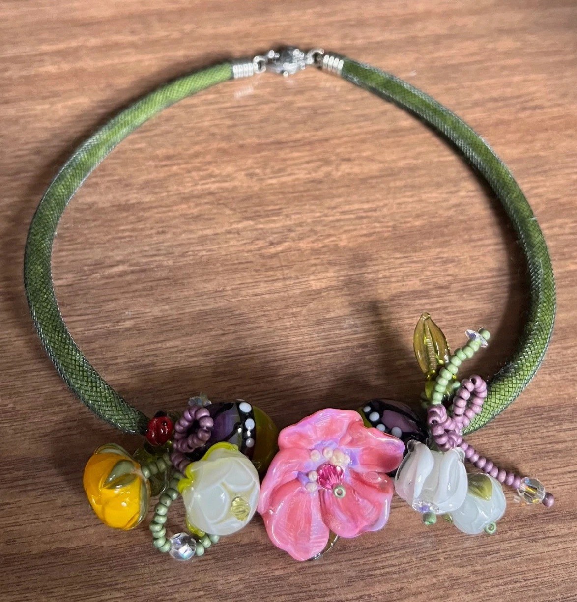 Handcrafted Lampwork Glass Statement Necklace Flo… - image 7