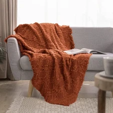 Simple&Opulence Cotton Throw Blanket for Bed, 46 x 60-Inches, Rust Orange 