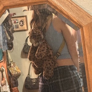 Leopard Mango Vintage Backpack purse Mango Brown Animal Leopard Print Gold Hardware Faux Fur Mini  main image 4