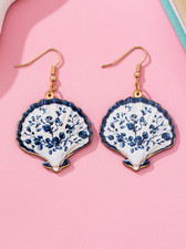 Sea shell blue floral earrings
