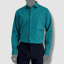  65 Bar III Men's Green Medallion Slim 4-Way Stretch Dress Shirt Size 15-15.5