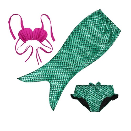 3PCS Toddler Girls Swimsuits Bathing Suit Fish Scale Bikini Set,Green 100