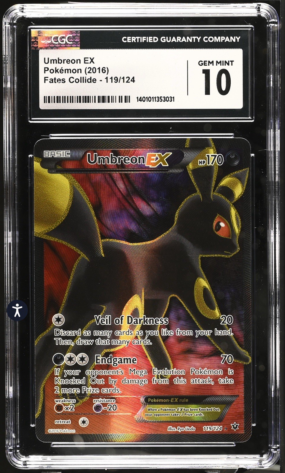 Pokémon TCG Umbreon EX 119/124 Full Art Fates Collide CGC 10 Gem Mint