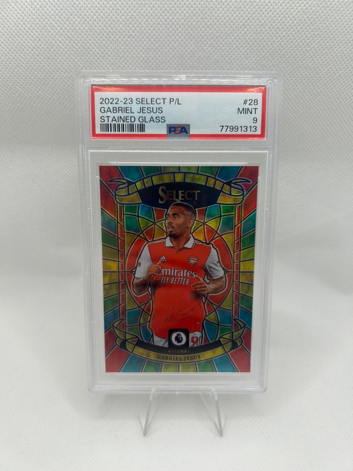 2022-23 Select EPL Gabriel Jesus Stained Glass #28 PSA 9 MINT Arsenal CASE HIT