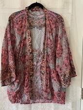 Mahila Anthropologie Floral Print Kimono Cardigan Blouse Open Front Women OS