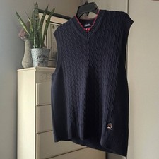 Vintage 90s Tommy Hilfiger Navy Knit Sweater Vest V-neck Men's XL Preppy Golf