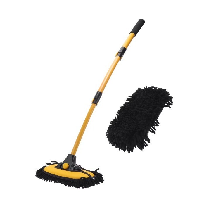 Telescopic Car Wash Mop Curved Microfiber Head Yellow Black