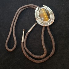 Vintage Tigers Eye Horseshoe  BOLO With Gold Tone Accent