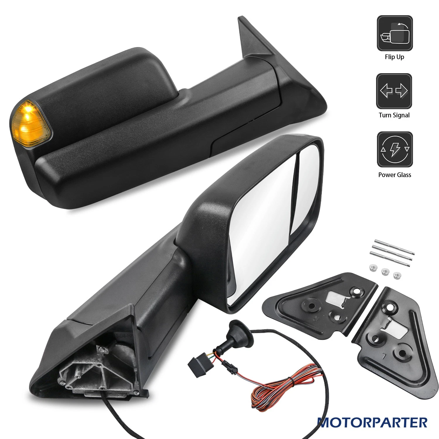 Set Tow Mirrors W/ Turn Signal Flip Up For 1994-1997 Dodge Ram 1500 2500 3500