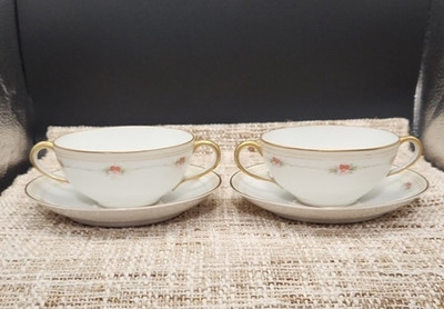 Noritake Morimura Hand Painted Nippon Bone China Cream Soup Bowl & Saucer Set
