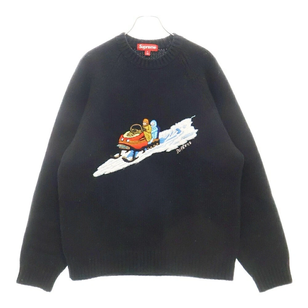 Pull motoneige col rond tricot noir Supreme taille M 24Aw couleur Fk23