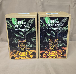 Chic Origins Solar LED Lantern Set, 2pc Matte Black/Gold Butterfly Cylinder