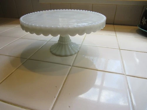 Vintage Milk Glass Scalloped Plate Pedestal Cake Stand