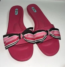 Oka B Slide Hot Pink Sandals Clogs Shoes Sz Medium Fabric Bow Pink, Black White