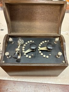 crystal radio in wooden box
