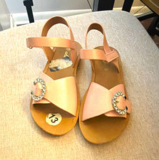 chuli'e Girls Pink Strappy Open Toe Flat Sandals Rhinestone Buckle 13