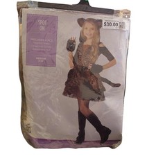 Leopard Cat Halloween Costume Girls Youth Sz M 9-10 4 Piece Dress Spots On NEW